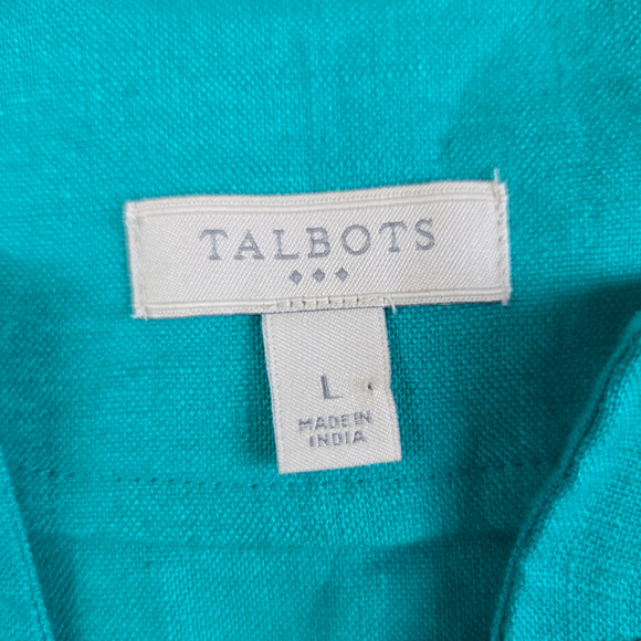 Talbots Teal Green Beaded Embroidered V Neck 3/4 Sleeve Linen Blouse Size Large - Picture 3 of 7